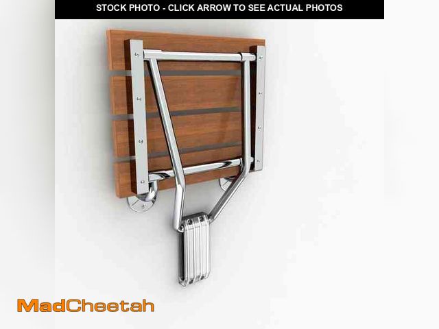 Lot 74-12649791 - DreamLine 12-7/8 in. x 15 in. Natural Teak Wood Folding Shower Seat in Chrome - UNUSED