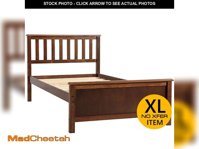 Lot 74-12672753 - URTR Walnut Twin Size Platform Bed Frame, Wooden Platform Bed with Headboard, Twin Platform Bed with...