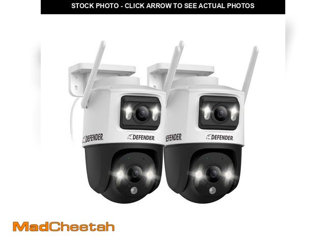 Lot 74-13695574 - Defender AI Powered Guard Pro 3K PLUS Dual Lens PTZ Wi-Fi 6-Plug-in Security Camera -2 Pack - UNUSED