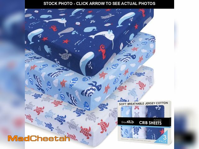 Lot 74-12701274 - GROW WILD Blue Ocean Baby Crib Sheets for Boys (3 Pack) - Jersey Knit Fitted Sheet (52" x 28"), Todd...