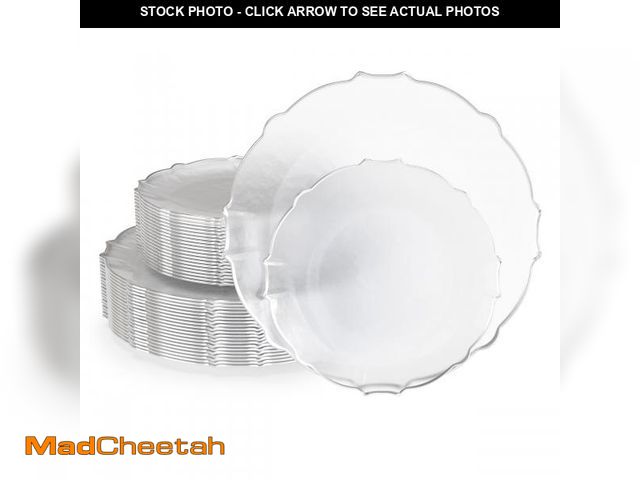 Lot 74-12215516 - Exquisite Tinted Plates 80 Piece Plastic Disposable Plates for Party Set For 40 Guests 40 X 7.5 Dess...