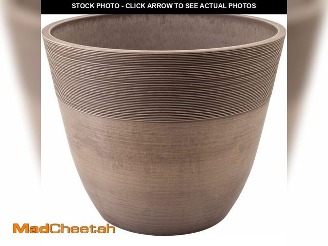 Lot 74-13042353 - PSW Pot Collection FM35TP 14-inch Plastic/Stone/Wood Composite Large Ribbed Planter - No Drainage Ho...