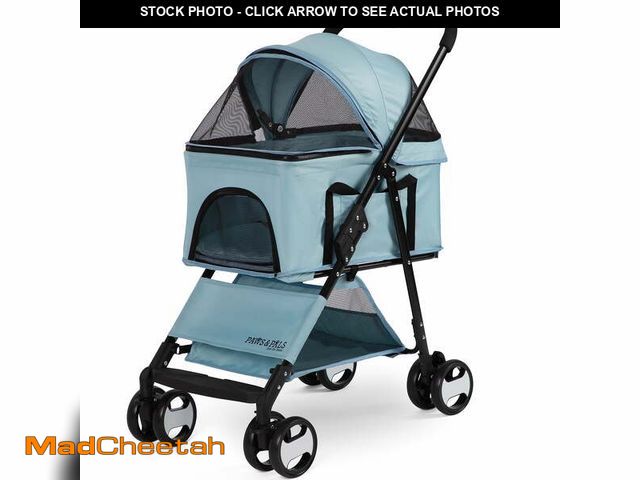 Lot 74-12549924 - Paws &amp; Pals 2-Wheeled Pet Stroller with Detachable Carrier &amp; Cup Holder, Blue - UNUSED