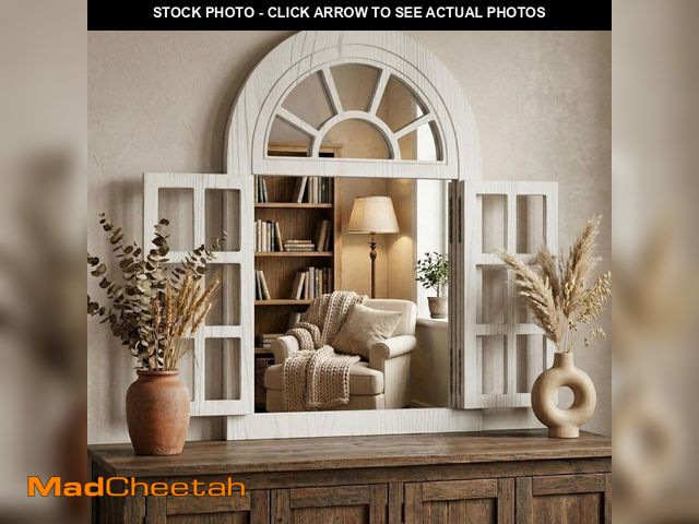 Lot 74-14590711 - Hochwertiges White 24 in. W x 36 in. H Arched Wood Framed Windowpane Accent Mirror Wall Mirror MR037...