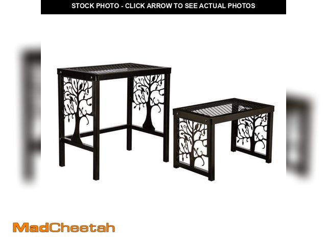 Lot 74-14312760 - Evergreen 18 in. x 12 in. x 8 in. Indoor/Outdoor Black Metal Tree of Life Plant Stand, Set of 2 - UN...