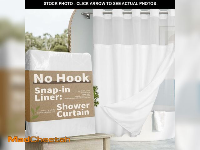 Lot 74-12975944 - No Hook Slub Textured Shower Curtain with Snap-in PEVA Liner Set - 71" x 74"(72"), Hotel Style with ...