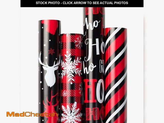 Lot 74-12720749 - Yarcony Red and Black Chirstmas Wrapping Paper Jumbo Roll - 30 In X 120 In Per Roll - Festive Reinde...