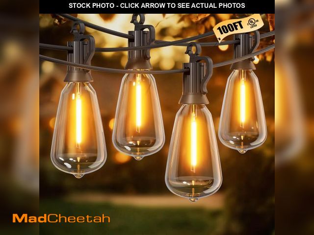Lot 74-12048126 - Brightown Outdoor String Lights, 100FT ST38 LED Patio Lights Shatterproof, Dimmable IP65 Waterproof ...