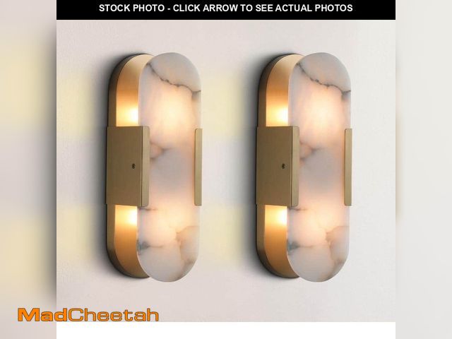 Lot 74-13692764 - YUYI 14 in. 2-Lights Gold LED Wall Sconce, Natural Alabaster Modern Wall Light for Bedroom, Bathroom...