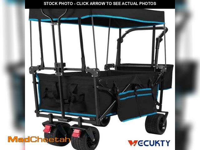 Lot 74-12679665 - (MISSING BARS) VECUKTY Collapsible Garden Wagon Cart with Removable Canopy Black - USED