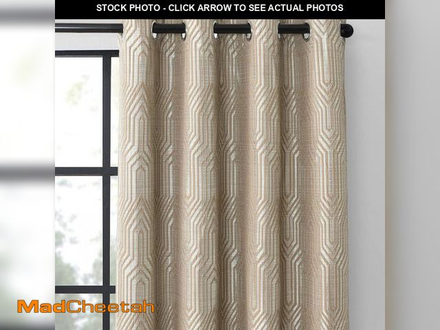 Lot 74-12180515 - Light Brown and Silvery 100% Blackout Jacquard Geometric Pattern Curtains,52 Inch Wide 63 Inch Lengt...