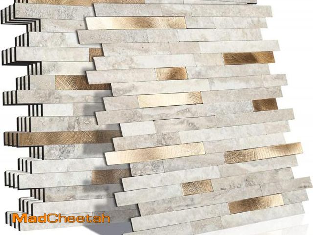 Lot 74-12050174 - KASARO 10-Sheet Peel and Stick Marble Tiles for Kitchen, Marble Beige with Vintage Golden Embellishe...