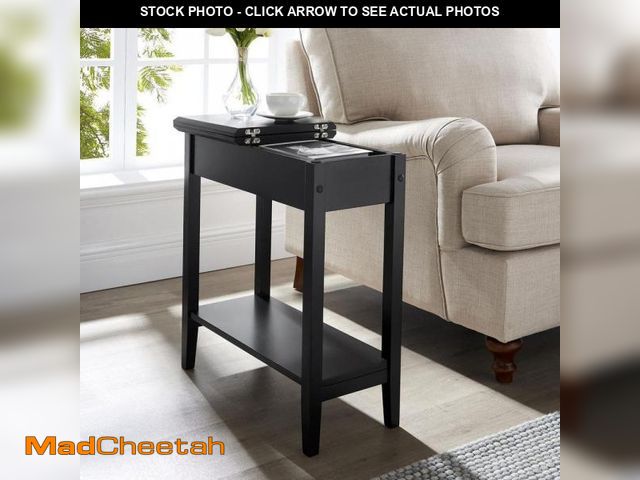 Lot 74-12517880 - MAYKOOSH Black Narrow 1-Drawer End Table with Storage, Nightstand Flip Top Narrow Side Tables for Sm...