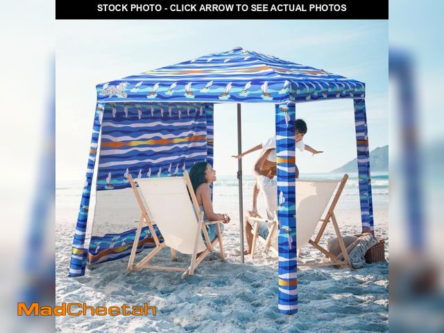 Lot 74-12158389 - Jihfmo Beach Cabana, 6.2'Ãâ6.2' Beach Canopy with Side Wall, UPF 50+ UV Protection Easy Setup Ten...