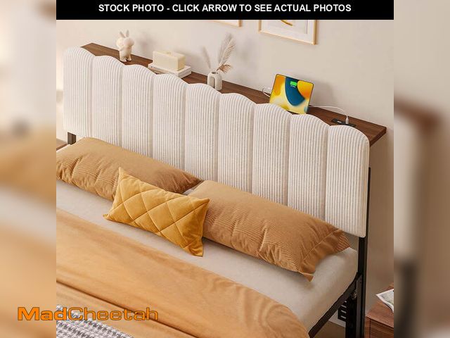 Lot 74-14435511 - Pinmoco Upholstered Headboard with Storage, Charging Station and Aurora LED Lights, Full Size Headbo...