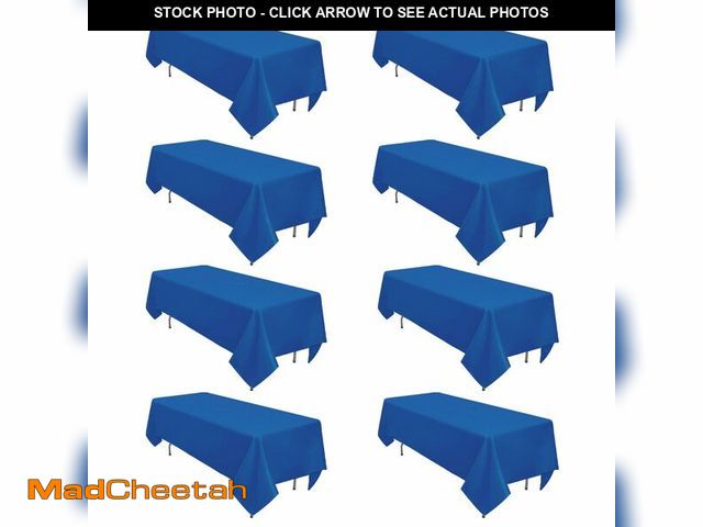 Lot 74-14472551 - 8 Pack Royal Blue Tablecloth Rectangle 60 x 102 Inch for 6 Foot Tables - UNUSED
