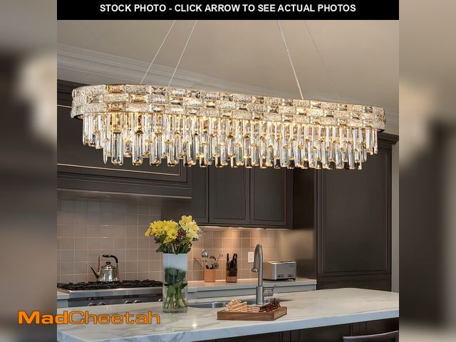Lot 74-12569262 - 50" Gold Modern Crystal Chandelier, 18-Light Gold Chandelier Light Fixture Luxury Rectangular Large ...