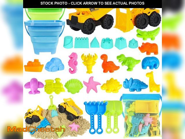 Lot 74-13542910 - FHOZGECY Beach Toys, Sand Toys for Kids Boys and Girls with 2 Construction Vehicle, 2 Collapsible Bu...