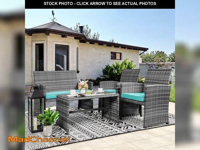 Lot 74-12579293 - Vongrasig 4 Piece Patio Furniture Set Small Outdoor Wicker Rattan Front Porch Bistro Set Cushioned P...