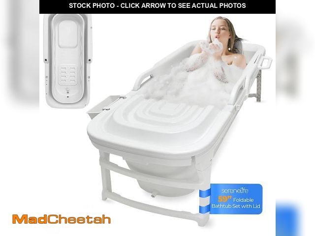 Lot 74-12526399 - SereneLife Freestanding Portable Bathtub Spa Set â Large 59" Foldable Bath, Cushion, Stretchable D...