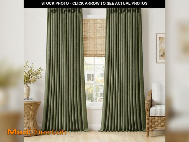 Lot 74-14211374 - MIULEE Olive Green Pinch Pleated Thick Linen Curtains 102 Inches Long 2 Panels for Living Room Bedro...