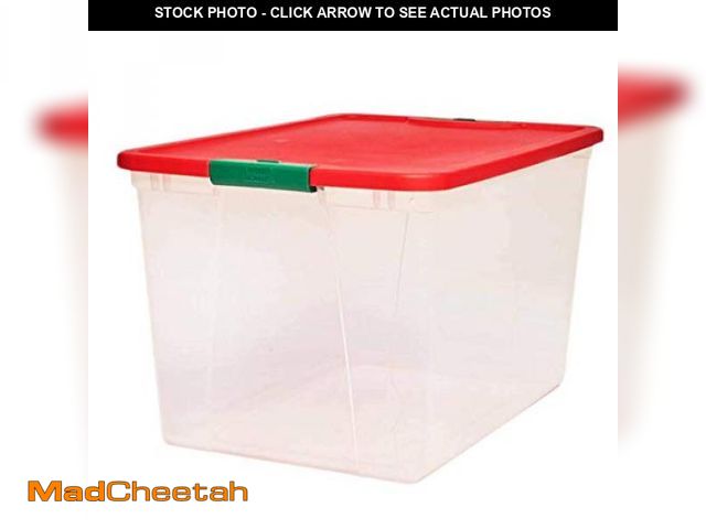 Lot 74-11721859 - HOMZ 2-Pack Secure Latch, Clear Plastic Storage Organizer Bins, 64 Quart, Red Lid - Stackable Contai...