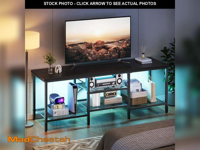 Lot 74-14371515 - Pinmoco 63" TV Stand for TVs up to 70 Inch, LED Light Entertainment Center with Open Storage Shelves...