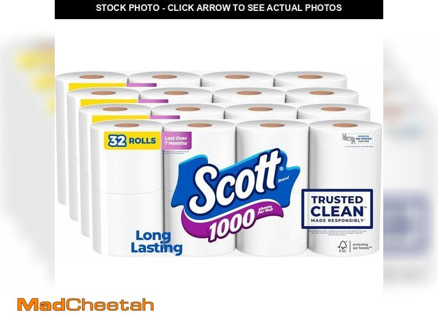 Lot 74-14349008 - Scott 1000 Trusted Clean Toilet Paper, 32 Rolls, Septic-Safe, 1-Ply Toilet Tissue - UNUSED