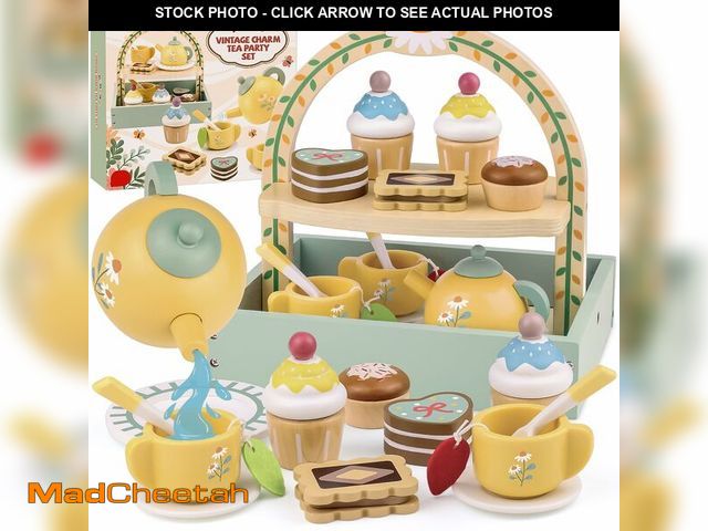 Lot 74-14154978 - Wooden Tea Sets for Little Girls Play Food Cake Toys Toddlers 3-5 Kitchen Accessories Pretend Play P...
