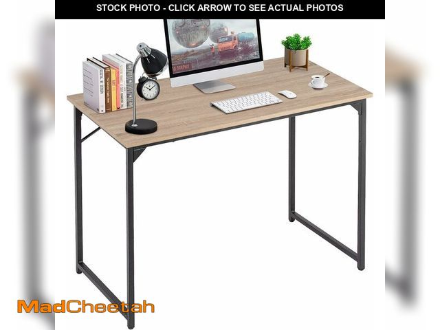 Lot 74-13733929 - PayLessHere | 39 Inch Computer Desk | Nature | Office Desk with Metal Frame, Adjustable Feet | Water...