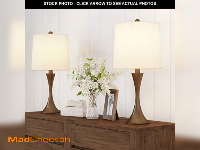 Lot 74-12400170 - Table Lamps - Set of 2 Mid-Century Modern Lights with Metal Flared Trumpet Base - Includes Energy Ef...