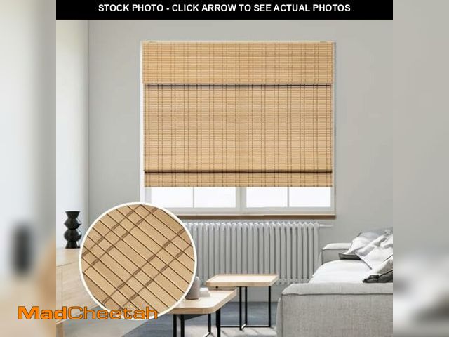 Lot 74-14601374 - SMONTER Bamboo Roman Shades for Windows-Cordless Wooden Woven Blinds Light Filtering Bamboo Roll up ...