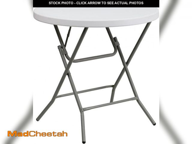 Lot 74-12399767 - Flash Furniture Elon Commercial Grade 2.63-Foot Round Granite White Plastic Folding Table - USED