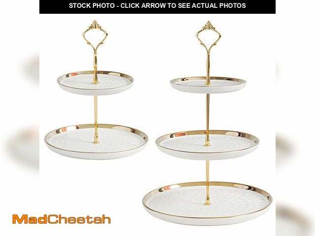 Lot 74-14273302 - Tosnail Set of 2 Porcelain Cupcake Stand Ceramic Dessert Stand Tiered Serving Trays with Gold Rod, 3...