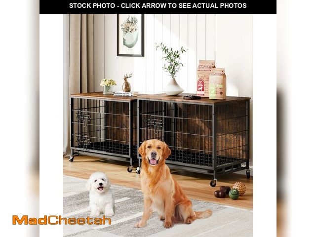 Lot 74-12544069 - Furniture Style Dog Crate With Removable Tray and Wheels, 2024 New Heavy-Duty Double-Doors Cage End ...