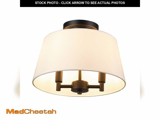 Lot 74-12857923 - Better Homes &amp; Gardens 2-Light Matte Black Indoor Flush Mount Light, Fabric Shade, Bulbs Include...