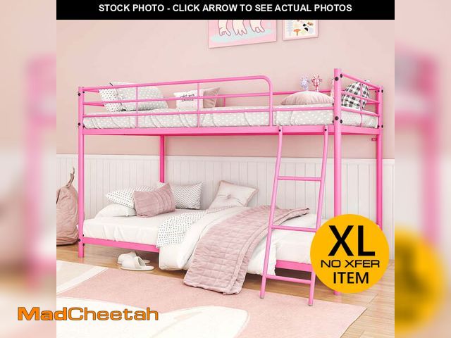 Lot 74-12550622 - Zimtown Twin-over-Twin Low Profile Junior Bunk Bed, Pink - UNUSED