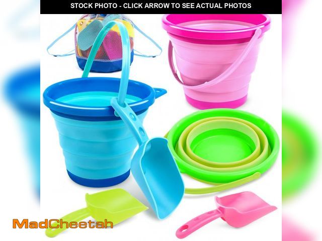 Lot 74-11551977 - JOYIN 3 Packs Foldable Pail Bucket with Shovels &amp; Mesh Bag, Collapsible Buckets Multi Purpose fo...