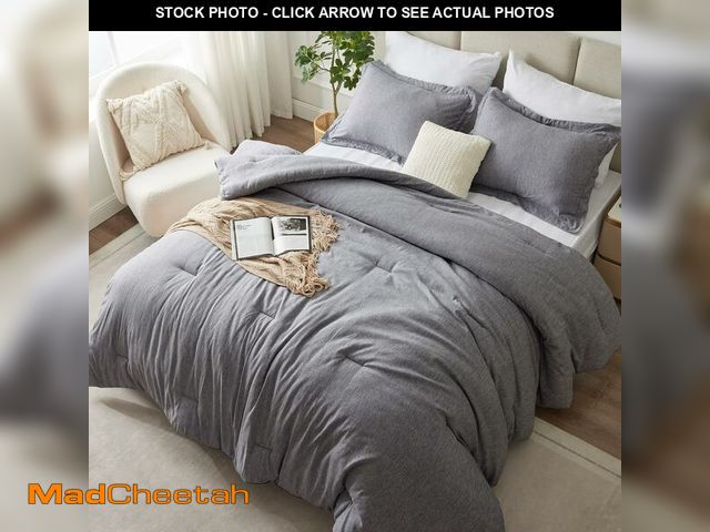 Lot 74-12699666 - CozyLux Oversized Queen Comforter Set, 3 Pieces 98x98 Grey Soft Luxury Cationic Dyeing Bedding Set f...