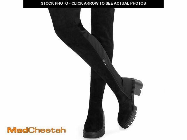 Lot 74-13773456 - ErikenUrben Women Black Thigh High Boots Suede Over The Knee High Boot Platform Chunky Heel Stretch ...