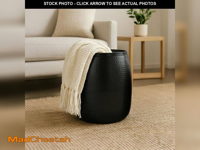Lot 74-12424716 - happimess Merida 16.5 in. Matte Black Modern Rustic Hammered Round Metal Drum Storage End Table with...