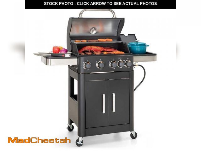 Lot 74-12085408 - PHI VILLA 4-Burner Propane Gas Grill and Griddle Combo in Black with Cooking Grates Plate and Side B...