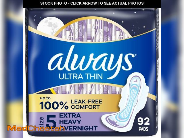 Lot 74-13566052 - Always Ultra Thin Overnight Pads, Size 5, Extra Heavy Overnight, Unscented, 92 Count (2 Packs of 46)...
