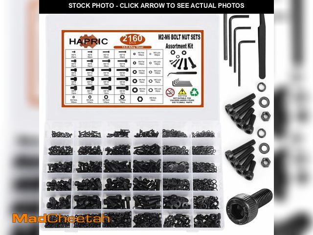 Lot 74-13991554 - Hapric 2160 Pcs Metric Screw Assortment Metric Bolts M2 M3 M4 M5 M6 Nuts and Bolt Kit, 12.9 Alloy St...