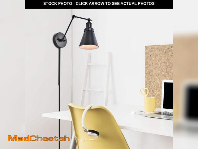 Lot 74-12491954 - Hampton Bay 1-Light Black Plug-In/Hardwired Swing Arm Wall Lamp with 6 ft. Fabric Cord - UNUSED