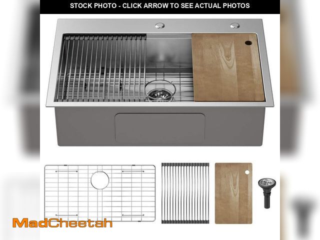Lot 74-14343012 - QATSPACE DESIGNS INC 33 in. Drop-In/Undermount Single Bowl 16 Gauge Silver Stainless Steel Kitchen S...