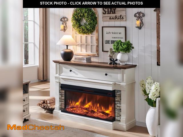 Lot 74-12359229 - OKD 52" Electric Fireplace with Mantel, Freestanding Fireplace Heater TV Stand with 36" 3-Side Glass...