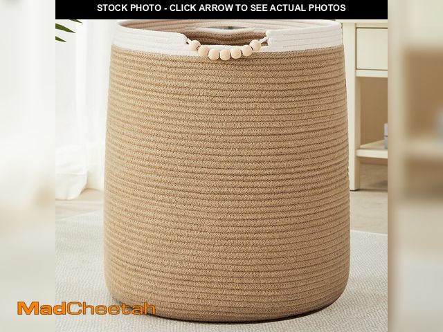 Lot 74-12708791 - 90L Large Woven Laundry Hamper Jute Rope Laundry Basket for Clothes Boho Tall Wicker Blanket Basket ...