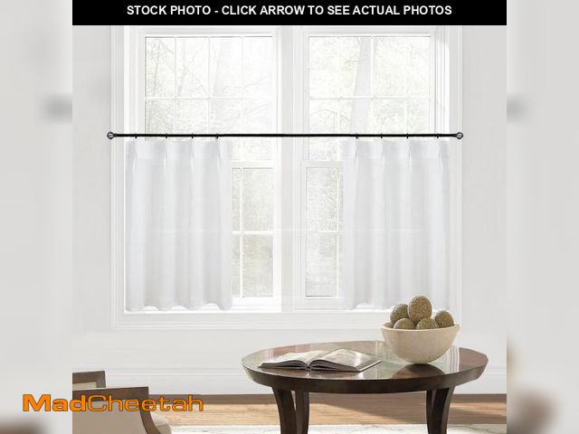 Lot 74-12053250 - White Pinch Pleat Back Tab Kitchen Curtains Linen Textured Short Linen Curtains for Small Window Bat...