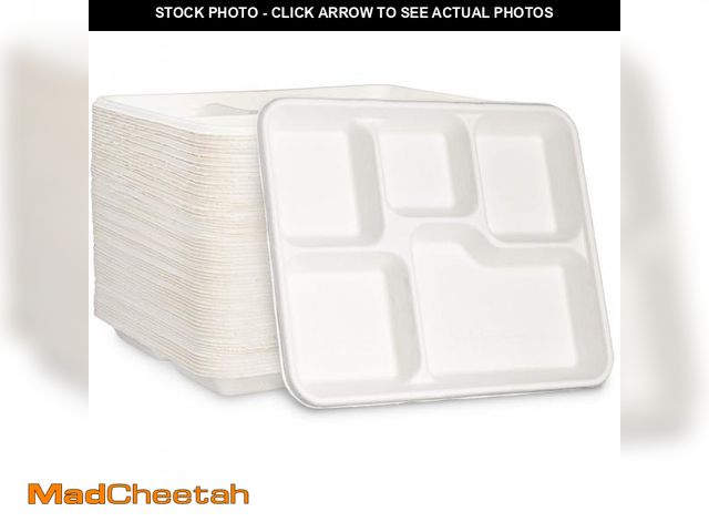 Lot 74-11548305 - Comfy Package [125 Count 100% Compostable 5 Compartment Plates Disposable - 10 Inch Paper Plates, Ec...